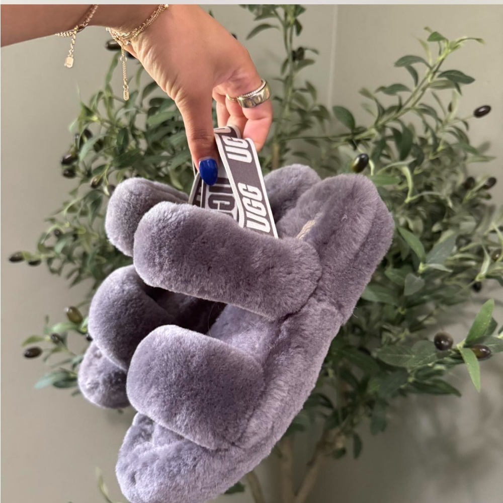 UGG Charcoal Fluffy Slippers